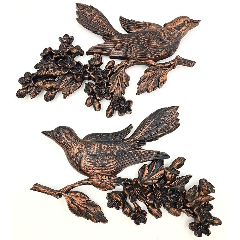 DART Ind. Mid Century Birds on Dogwood Wall Plaques Set Vintage USA Coppercraft